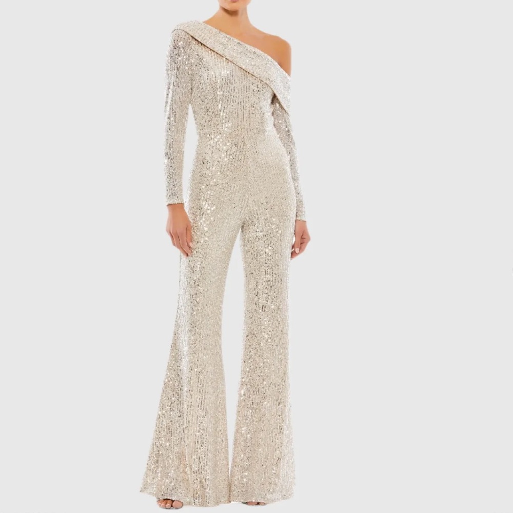 Sequin drop shoulder long sleeve jumpsuit